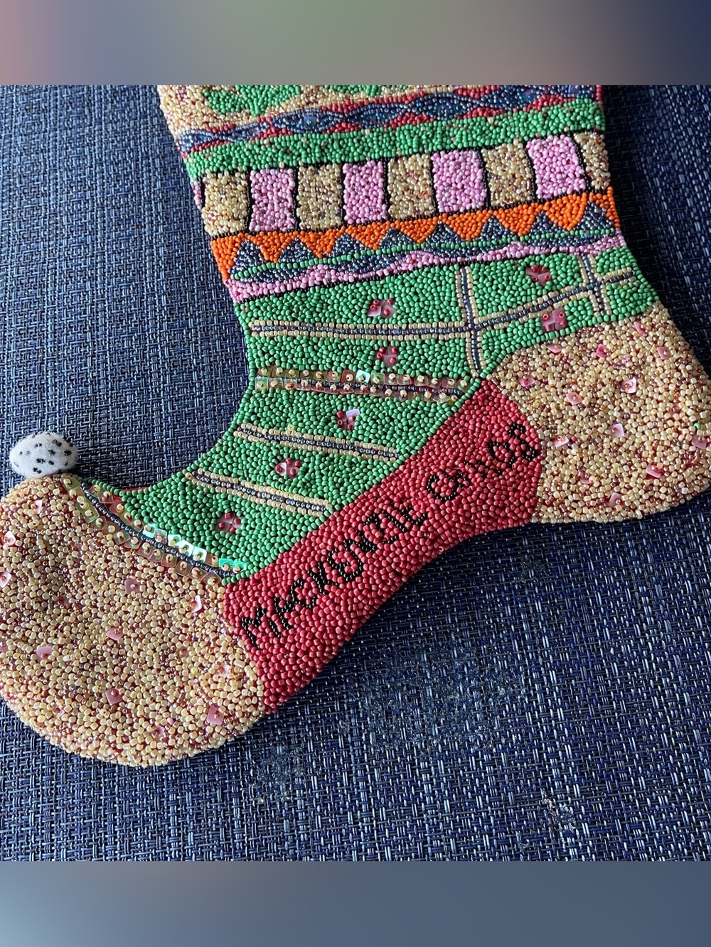 Mackenzie-Childs Christmas Stocking Beaded Courtly Check Holiday Decor Retired - Picture 8 of 10